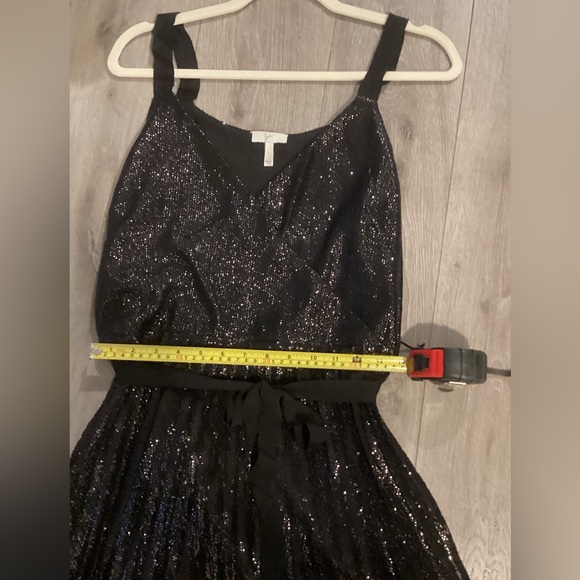 Joie Itara Sequin Black Mini Dress Embellished Wrap Slip Cocktail L - Picture 8 of 9